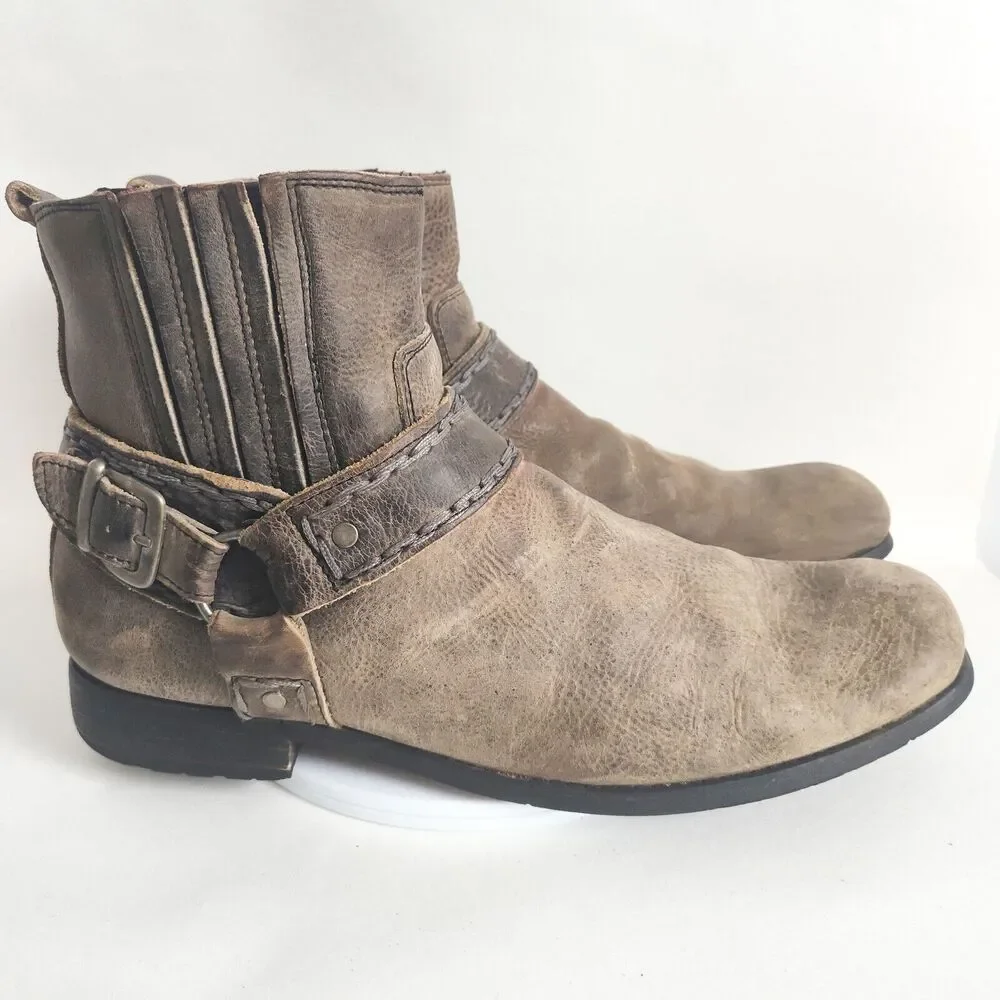 Bed Stu Harness Biker Boots Distressed Leather Brown Leather Mens 13 Square Toe